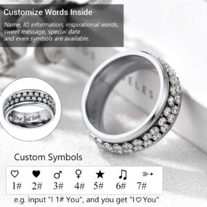 PROSTEEL Custom Cubic Zirconia Stress Pinky Rings Size 7 Stainless Steel Spinner Anxiety Ring For Women