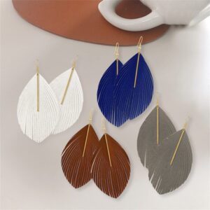 9 Pairs Handmade Lightweight Vintage Bohemian Leather leaf Dangle drop Earrings Sets Elegant Large PU Fringe Feather Hook Earring With Gold Bar for Women Girls Statement Jewelry Gifts (9 Pairs)