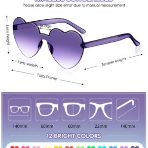 CHENGU 12 Pairs Summer Heart Rimless Sunglasses for Women Transparent Trendy Heart Sunglasses, Bachelorette Party(Bright Colors)