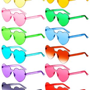 CHENGU 12 Pairs Summer Heart Rimless Sunglasses for Women Transparent Trendy Heart Sunglasses, Bachelorette Party(Bright Colors)