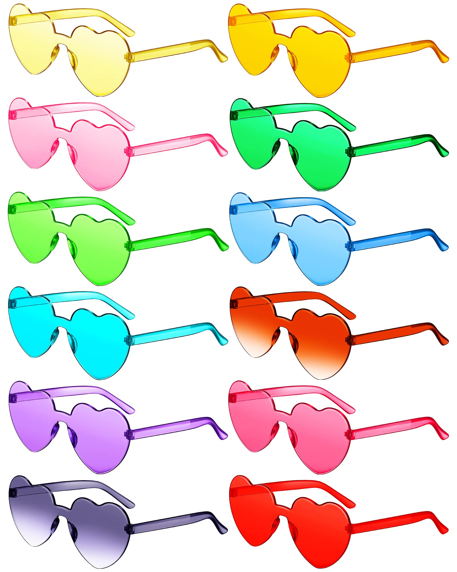 CHENGU 12 Pairs Summer Heart Rimless Sunglasses for Women Transparent Trendy Heart Sunglasses, Bachelorette Party(Bright Colors)