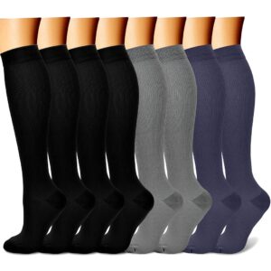 charmking compression socks for women & men (8 pairs) 15-20 mmhg graduated copper support socks are best for pregnant, nurses - boost performance, circulation, knee high & wide calf (l/xl, multi 44)