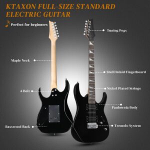 Ktaxon Full-Size Electric Guitar, Solid Body HSH Pickups 170 Guitar Beginner Kit with Gig Bag, Shoulder Strap, Tremolo Arm, Cable, Picks All Accessories (Black)