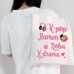 MEIKIUP K-Pop Lover Tote Bag Canvas Shopping Bag K-Drama Lover Gift K-Pop Fashion for Fans Milk Tea Lover Gift (KRBK Tote Bag)