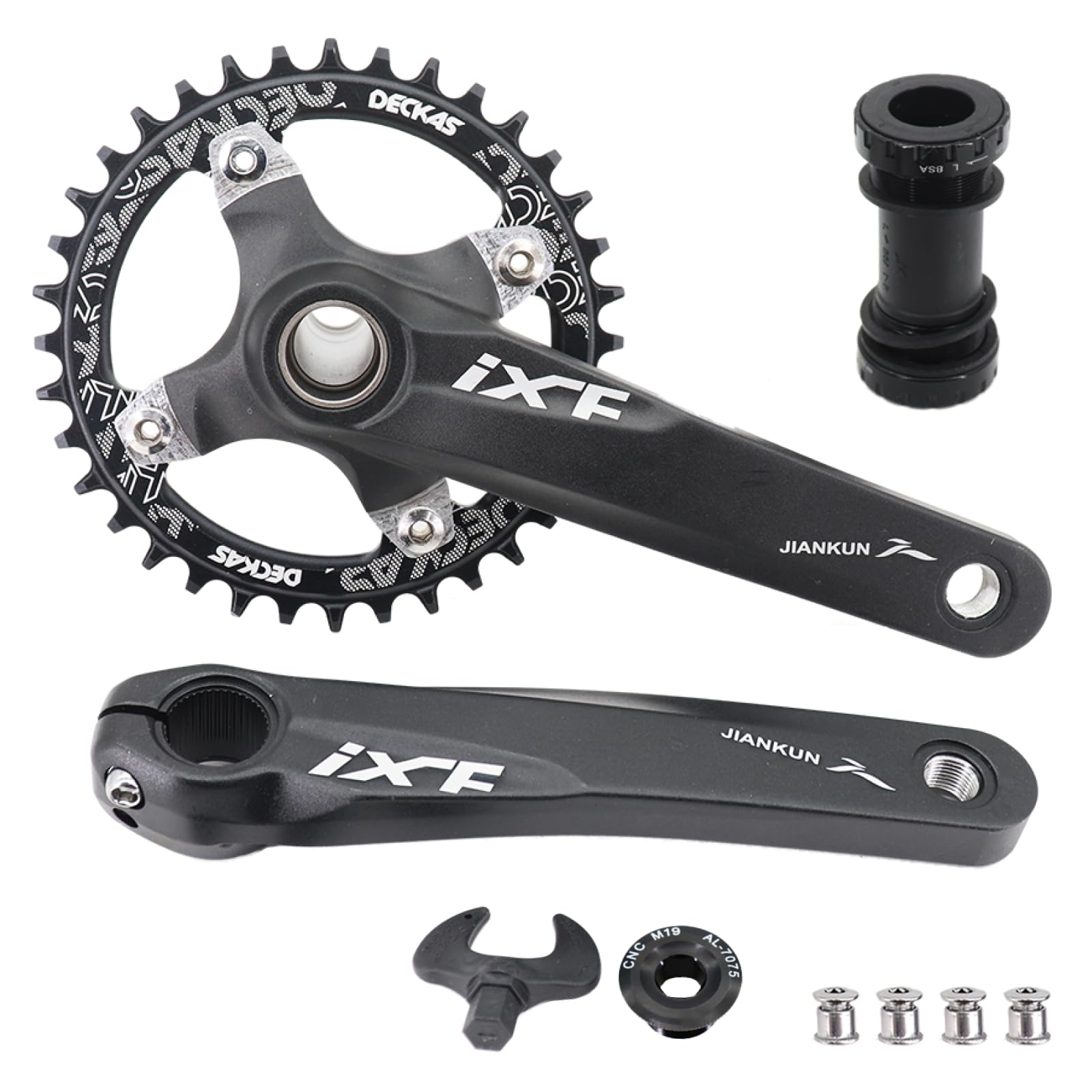 DJC Bike Crankset 104BCD with Chainring BSA Bottom Bracket with Spindle for MTB 1x 2X 3X Speed Mountain Bike Black Red Oilslick 170mm 175mm (170mm Black, Round 32T)