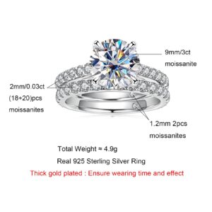 AnuClub 4ct Moissanite Engagement Rings Wedding Band D Color VVS1 Round Cut 925 Sterling Silver Bridal Sets, Christmas Gift for Women 6.5