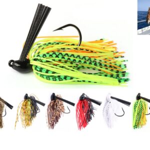 6Pcs-Weedless-Swimming-Jigs-Fishing-Lure,Saltwater Chatter Fish Baits for Bass Fishing Lures Jig Heads with Weed Guard Freshwater Crappie Artificial Bait Hooks Mix Color Skirts Kits for Pike Trout