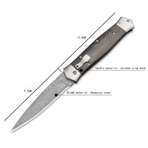 HEiLON Everyday Carry or Hunting Use Tactical Folding Pocket Knife, Stainless steel Single Edge Blade comfort with Wenge Wood Handle, Safety Lock & Glass Breaker