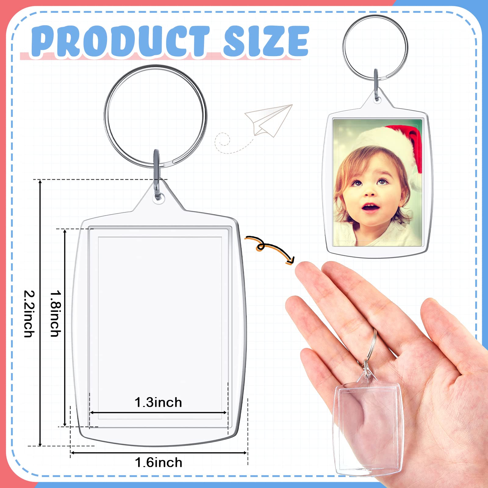 Henoyso 300 Pcs Graduation Photo Keychain Class of 2024 Graduation Keychain Gifts for Him Her Clear Photo Frame Picture Insert Keyring for Photos Acrylic Keychain Blanks Bulk, 2.2 x 1.6 Inch