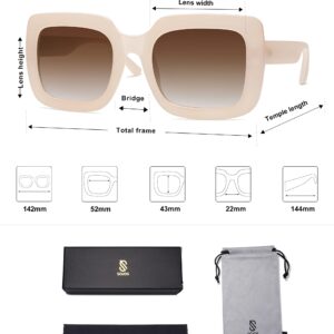 SOJOS Retro Nude Square Polarized Sunglasses for Women Trendy 90s Rectangle Sun Glasses UV400 Shades SJ2219 with Beige/Gradient Brown Lens