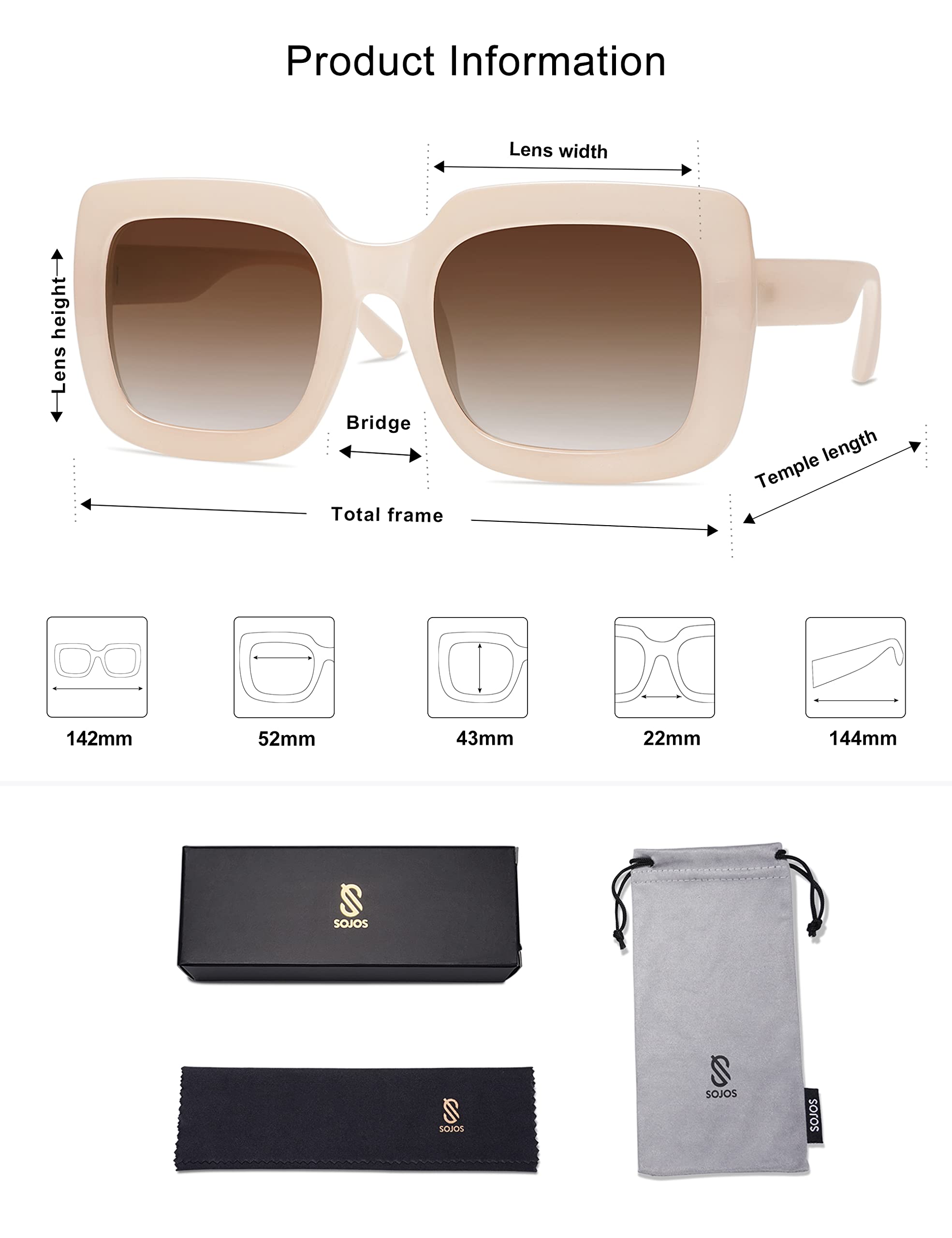 SOJOS Retro Nude Square Polarized Sunglasses for Women Trendy 90s Rectangle Sun Glasses UV400 Shades SJ2219 with Beige/Gradient Brown Lens