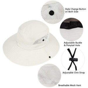 Women's Sun-Hat UV-Protection-Foldable Mesh Wide-Brim Outdoor Summer Beach Fishing Hat with Ponytail-Hole (One Size, Beige)