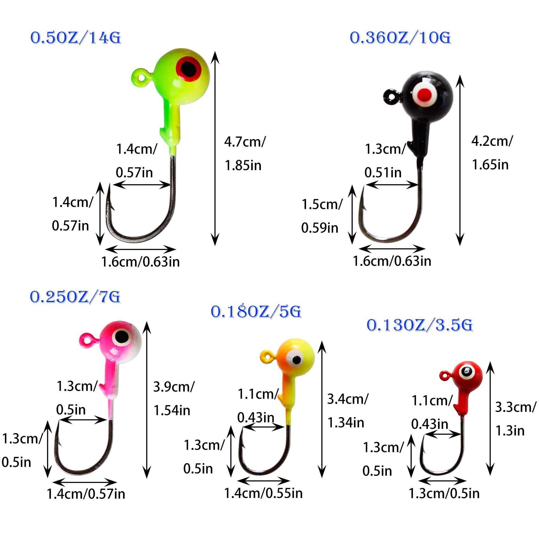 Vinfutin Fishing Jig Head Hooks with 3D Eyes Colorful Ball Head Jig Sharp Hooks Fishing for Worm Fishing Lures Bass Trout Saltwater and Freshwater Fishing Tackle Box Weight (0.13oz(3.5g)-30pcs)