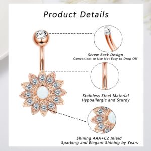 Dochais 8PCS Belly Button Ring, Surgical Steel Belly Rings for Women Stainless Steel Opal Pearl Sparkling CZ Belly Piercing Jewelry Sunflower Butterfly Piercing Jewelry Rose Gold