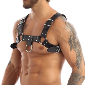 ARRXHH Leather Men's Shiny Body Chest Harness Belt Adjustable Buckle Straps Costume Party Carnival