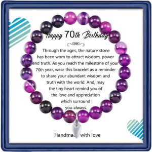 70th Birthday Gifts for Women, Amethyst Beads Birthday Bracelet for Woman Truning 70 Years Old Jewelry Gift for Her Women Mom Sister Best Friend Wife Grandmother Birthday Gifts（Amethyst）