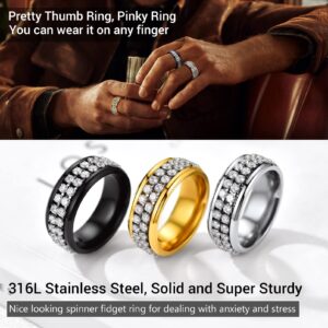 PROSTEEL Custom Cubic Zirconia Stress Pinky Rings Size 7 Stainless Steel Spinner Anxiety Ring For Women