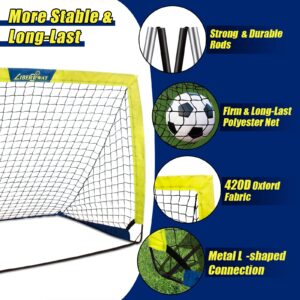 LIBERRWAY Soccer Goal 4'x 3' Portable Kids Soccer Goals for Backyard or Indoor Pop Up Soccer Net with 6 Training Cones, Carrying Bag, 8 Ground Stakes, 2 Set