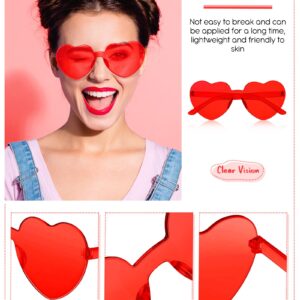 TOODOO 14 Pairs Heart Shaped Sunglasses for Women Girls Heart Sunglasses Rimless Transparent Glasses Bulk for Party Favors(Red)