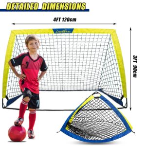 LIBERRWAY Soccer Goal 4'x 3' Portable Kids Soccer Goals for Backyard or Indoor Pop Up Soccer Net with 6 Training Cones, Carrying Bag, 8 Ground Stakes, 2 Set