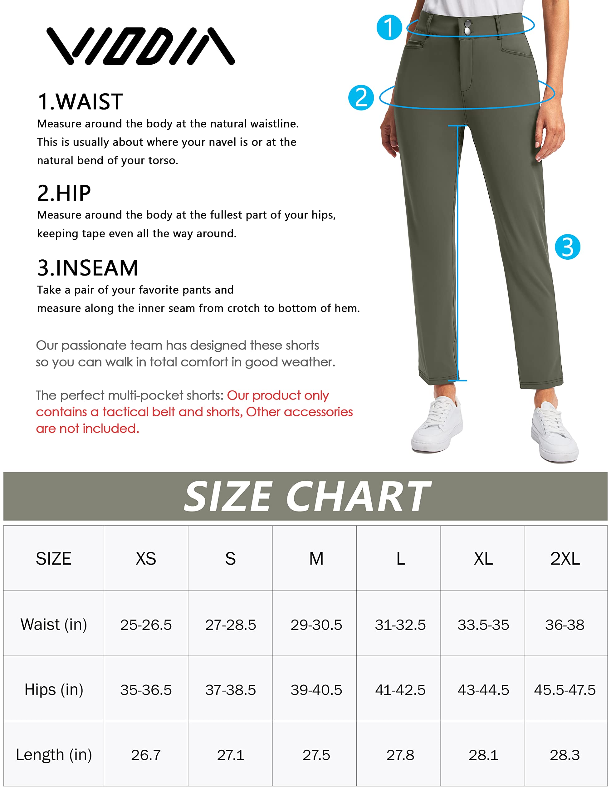 Viodia Women's Golf Pants with Zipper Pockets 7/8 Stretch Ankle Pants for Women Travel Casual Work White