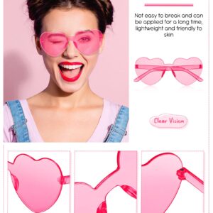 TOODOO 14 Pairs Heart Shaped Sunglasses for Women Girls Heart Sunglasses Rimless Transparent Glasses Bulk for Party Favors(Pink)