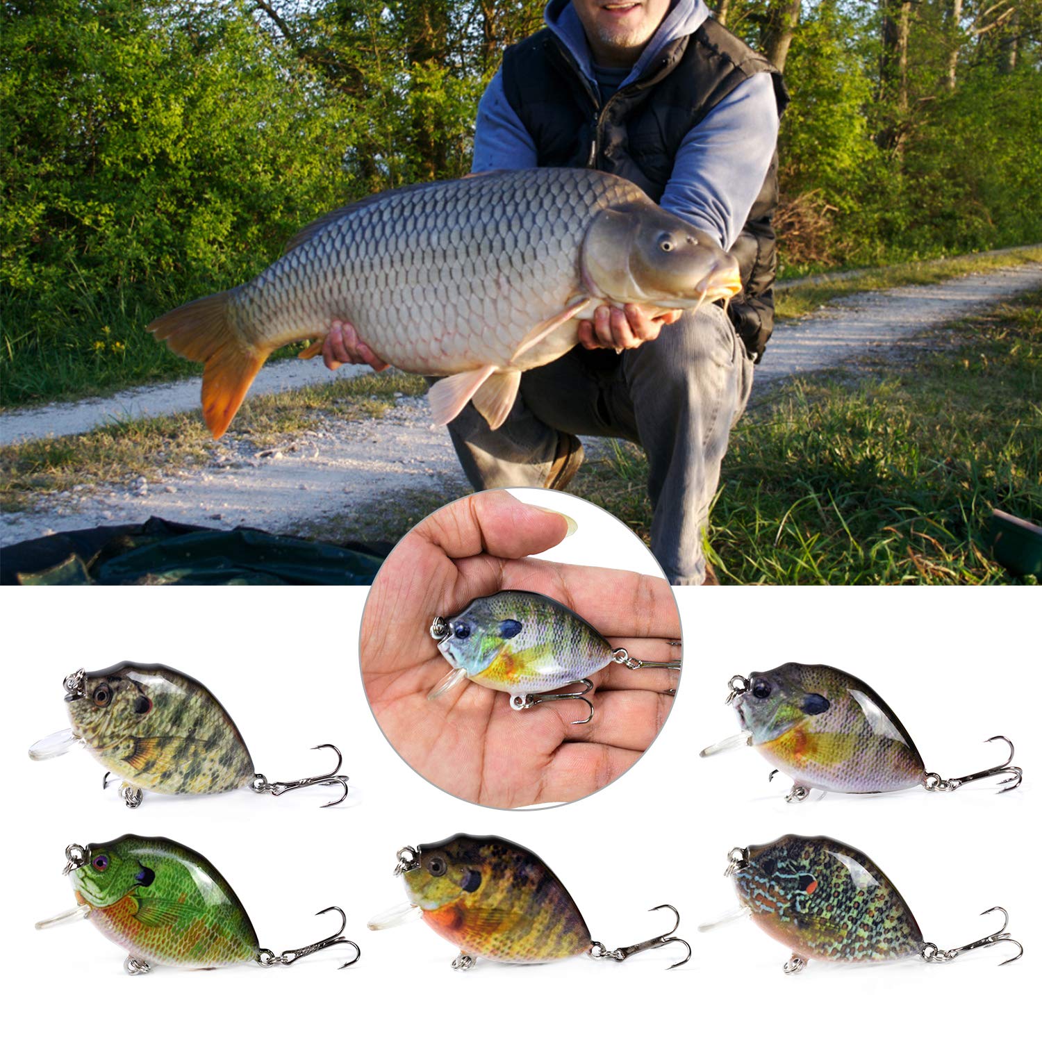 PENCHEN 5PCS Fishing Lures 6cm 15g Mini Wobbler Fishing Lure Artificial Hard Bait Crankbait with Tackle Box for Fish Bass