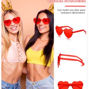 TOODOO 14 Pairs Heart Shaped Sunglasses for Women Girls Heart Sunglasses Rimless Transparent Glasses Bulk for Party Favors(Red)