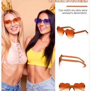 CHENGU 12 Pairs Summer Heart Rimless Sunglasses for Women Transparent Trendy Heart Sunglasses, Bachelorette Party(Bright Colors)