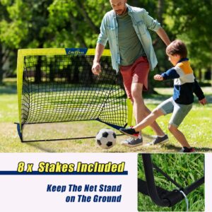 LIBERRWAY Soccer Goal 4'x 3' Portable Kids Soccer Goals for Backyard or Indoor Pop Up Soccer Net with 6 Training Cones, Carrying Bag, 8 Ground Stakes, 2 Set