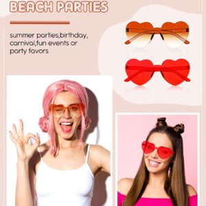 CHENGU 12 Pairs Summer Heart Rimless Sunglasses for Women Transparent Trendy Heart Sunglasses, Bachelorette Party(Bright Colors)