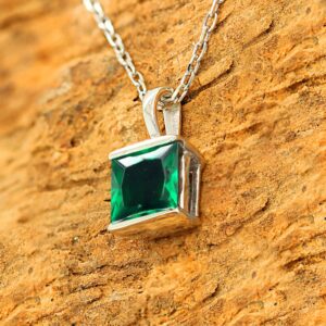 Shineadime Solitaire Pendant Necklace - Princess Cut Simulated Emerald Bar Set Along With 18" Chain In 14k White Gold Over Sterling Silver Jewelry for Women