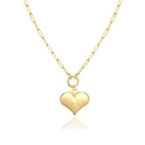 Jewelry Atelier Gold Filled Heart Necklaces – 14K Yellow Gold Filled Hearth Pendant with Solid Clip Chain for Women (Different Sizes and Styles with Extension/Adjustable Chain) (Puffed)