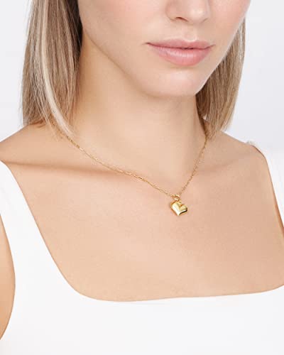 Jewelry Atelier Gold Filled Heart Necklaces – 14K Yellow Gold Filled Hearth Pendant with Solid Clip Chain for Women (Different Sizes and Styles with Extension/Adjustable Chain) (Puffed)