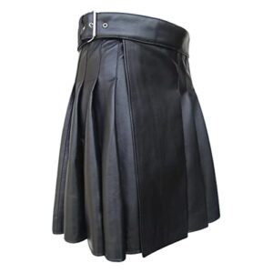 Mens Vintage Gothic Punk Pleated Skirts Classic Faux Leather Utility Kilt Scottish Fashion Desigened Tactical Gladiator Medium