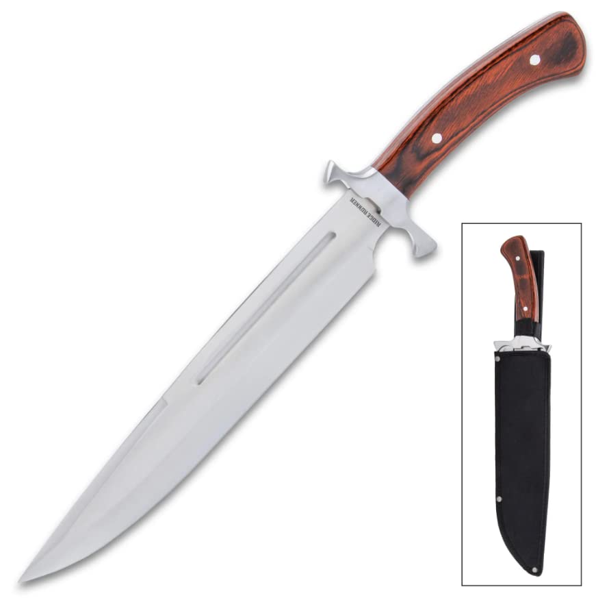 RIDGE RUNNER Denali Ridge Toothpick Knife and Sheath - Full-Tang Stainless Steel Blade, Wooden Handle Scales, Stainless Steel Pins- Classic Knife Design to Tackle the Wilderness - 17 1/2” Overall