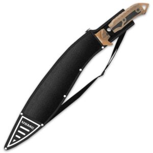 United Cutlery USMC Desert Ops Sawback Kukri With Sheath - Stainless Steel Blade, Serrations, Non-Reflective, ABS Handle, Shoulder Strap Scabbard, Cut Through Brush, For Trailblazing - Length 22”