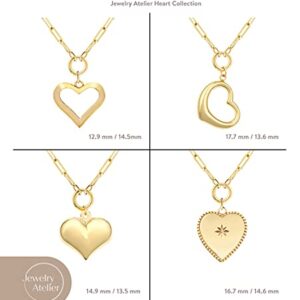 Jewelry Atelier Gold Filled Heart Necklaces – 14K Yellow Gold Filled Hearth Pendant with Solid Clip Chain for Women (Different Sizes and Styles with Extension/Adjustable Chain) (Puffed)