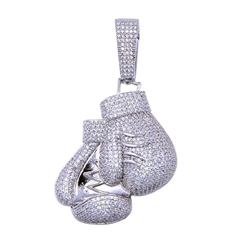 Sterling Silver BOXING GLOVE Hip Hop Pendant w/ Micro Pave CZ Stones