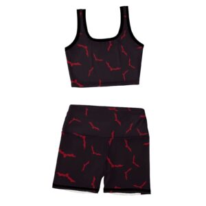 Women's Happy Halloween Red Bats Yoga Workout Set 2 Piece Outfits High Waist Running Shorts Seamless Gym Yoga Sports Bra