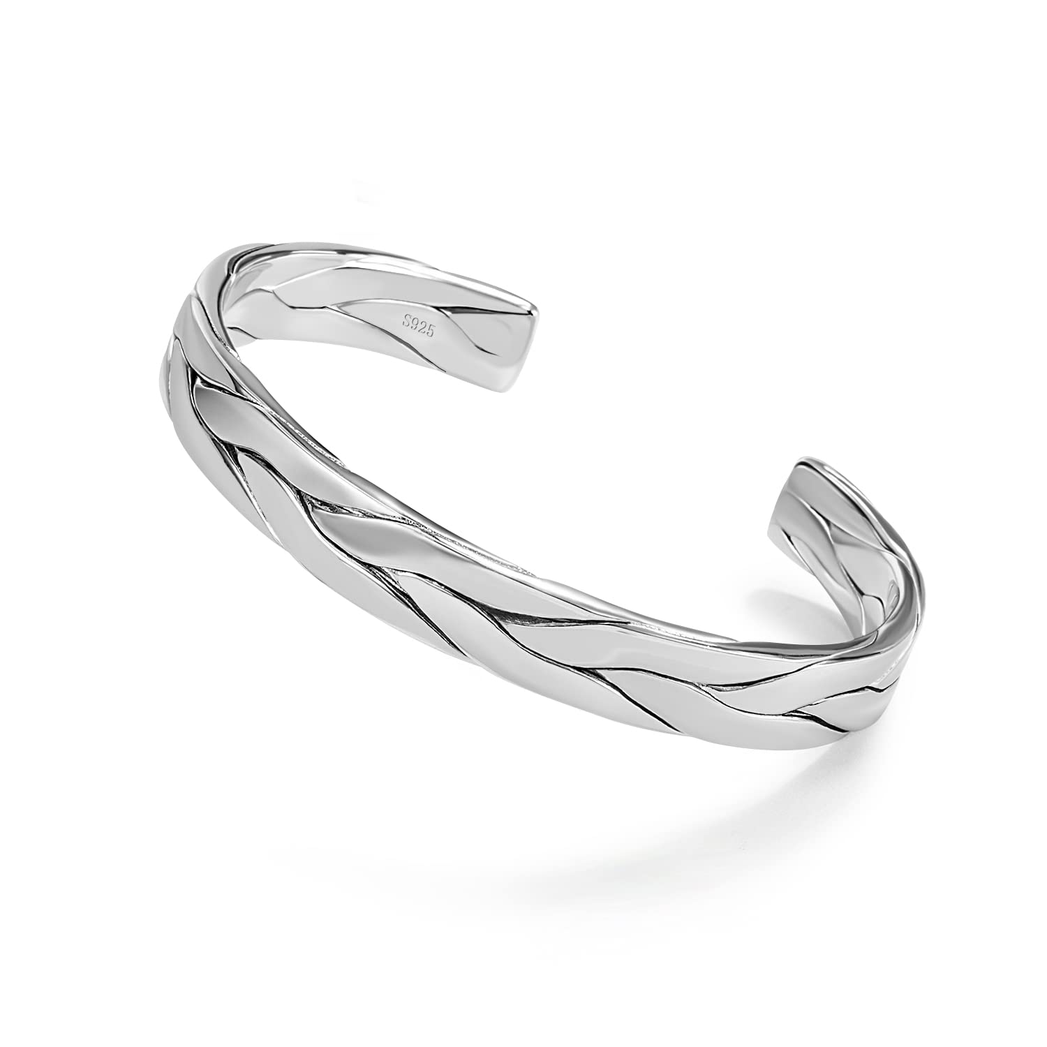 Fashion Men & Women 925 Sterling Silver Bracelet Simple Cuff Bangles Couples Jewelry For Him Her Adjustable Bracelet in a Pretty Gift Box (Width 0.37 inches, Adjustable)