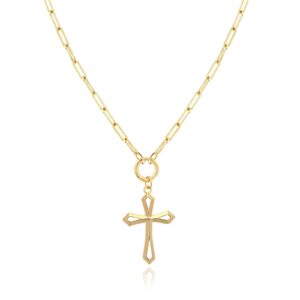 Jewelry Atelier Gold Filled Cross Necklaces – 14K Yellow Gold Filled Cross Pendant with Solid Clip Chain for Women and Men (Different Sizes and Styles with Extension/Adjustable Chain) (12.5mm width)