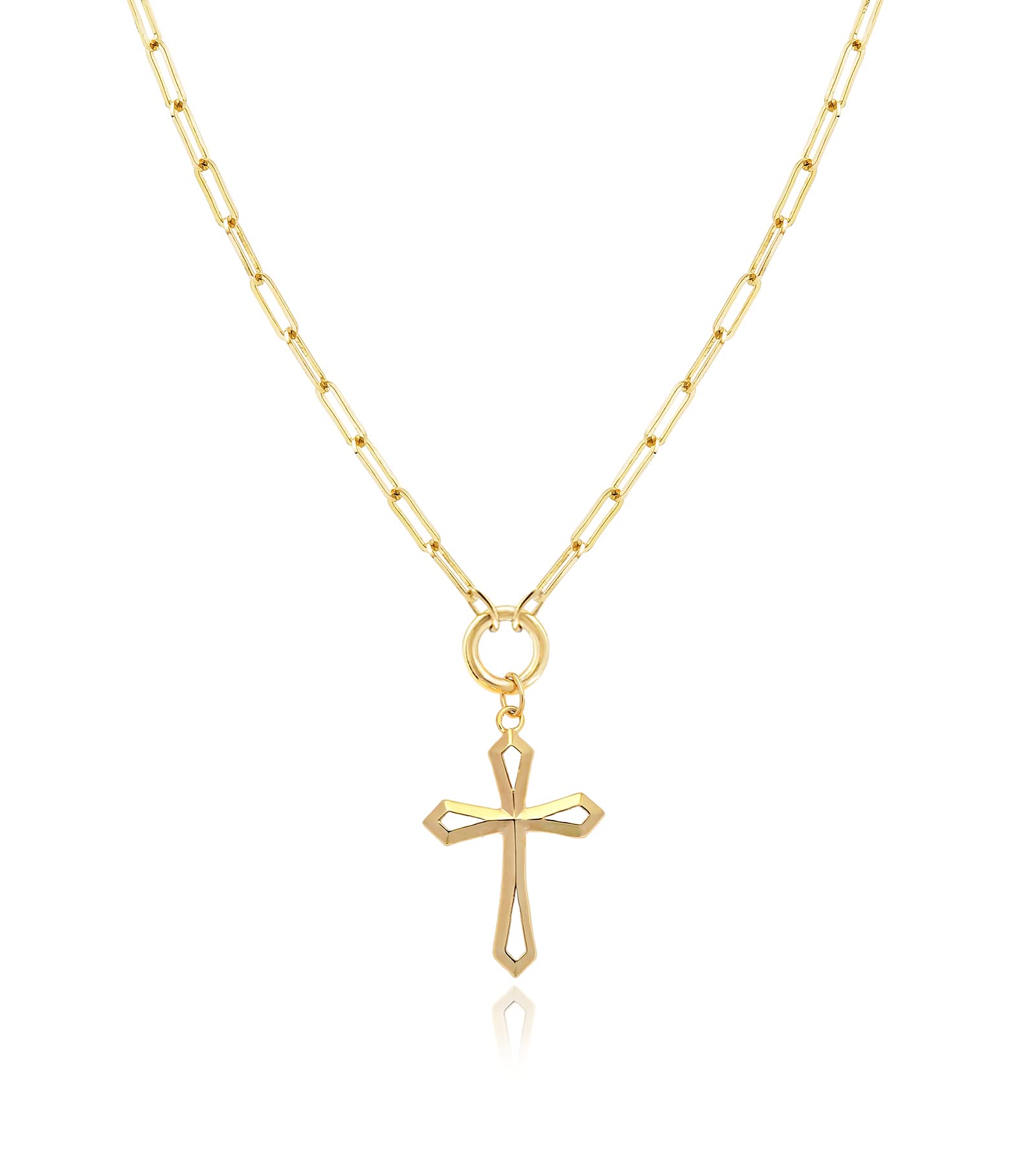 Jewelry Atelier Gold Filled Cross Necklaces – 14K Yellow Gold Filled Cross Pendant with Solid Clip Chain for Women and Men (Different Sizes and Styles with Extension/Adjustable Chain) (12.5mm width)