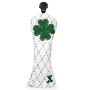 golf headcovers golf driver fairway hybrid head cover golf blade mallet putter cover lucky clover cross pattern premium leather driver fairway(fw) wood hybrid(ut) with number tags