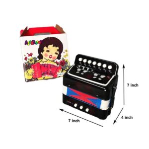 BORIYAM Mini Accordion Instrument, 10-Key Control Button, Christmas Performance & Family Music Educational Instrument (Black)