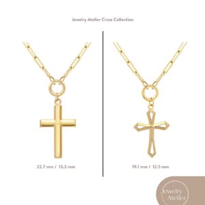 Jewelry Atelier Gold Filled Cross Necklaces – 14K Yellow Gold Filled Cross Pendant with Solid Clip Chain for Women and Men (Different Sizes and Styles with Extension/Adjustable Chain) (12.5mm width)