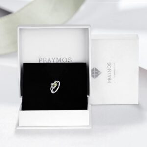 PRAYMOS Peridot Ring 925 Sterling Silver August Birthstone Rings Peridot Crystal Rings for Women Christmas Gifts