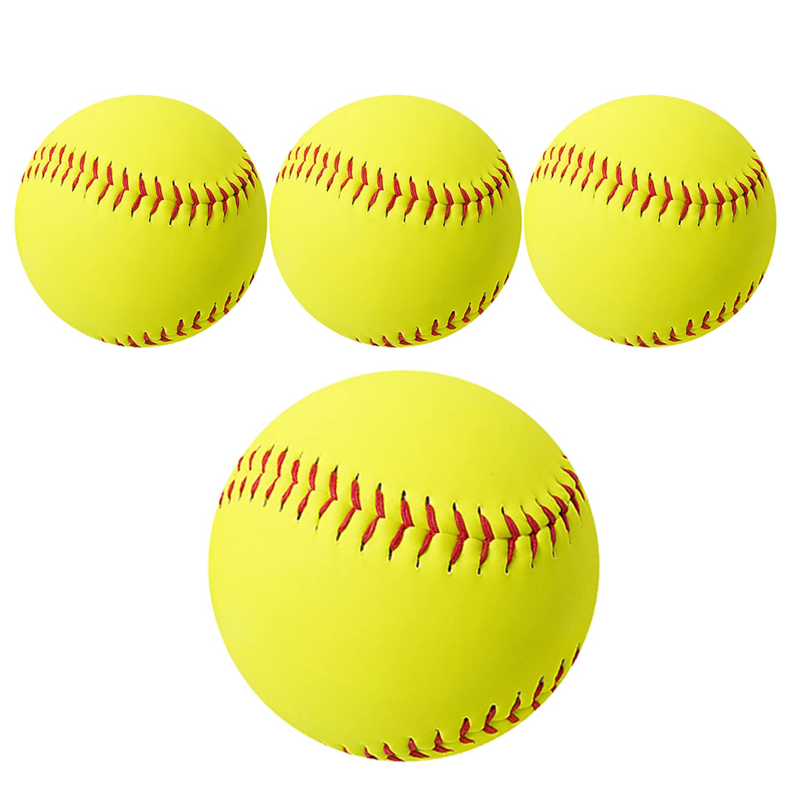 Oeab Sports Practice Softballs 4 Pack 12-Inch Yellow Softballs Unmarked Autograph Softball Official Size and Weight Softbal for Games, Practice, Training, Hitting, Pitching, Fielding