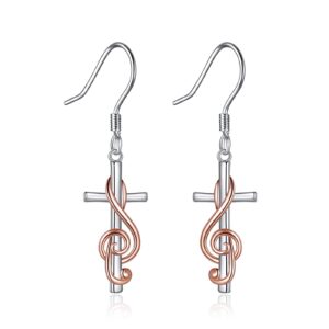 MONGAS Musical Note Cross Earrings For Women Sterling Silver Conformation Jewelry Gifts For Women