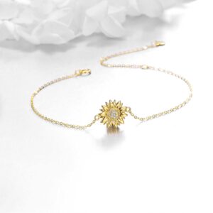 KECHO 14k Yellow Gold Sunflower Bracelet for Women, Fine Gold Jewelry Gifts for Her (Sunflower Bracelet)